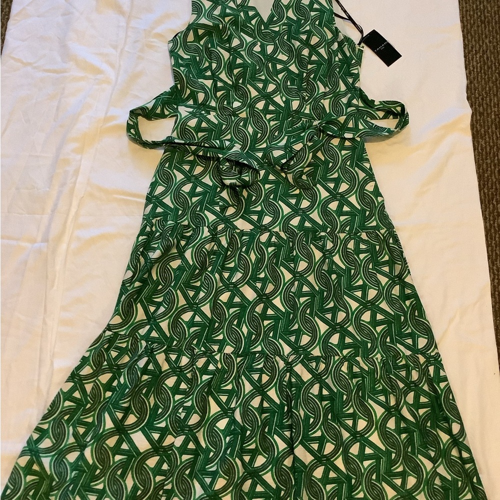 Tahari ASL Green Patterned Maxi Dress